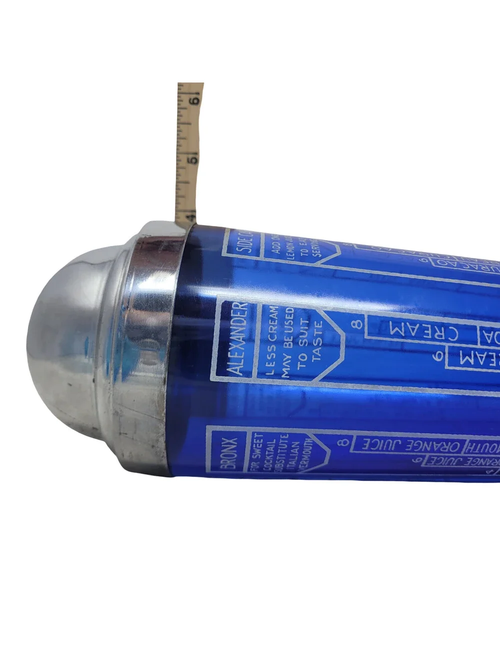 Vintage Art Deco Cobalt Blue Glass Cocktail Shaker Chrome Lid Recipe 1930s